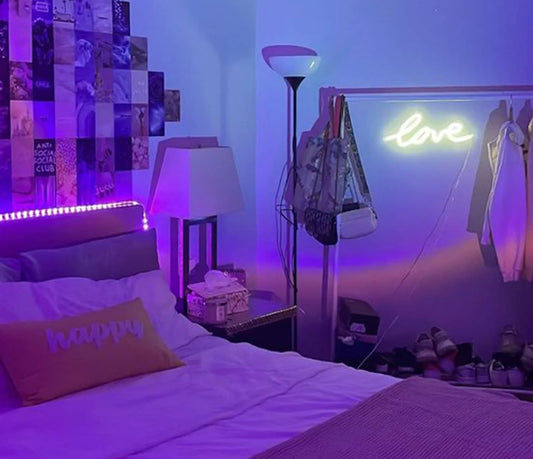 Bedroom set the LED strip to purple mood lighting.
