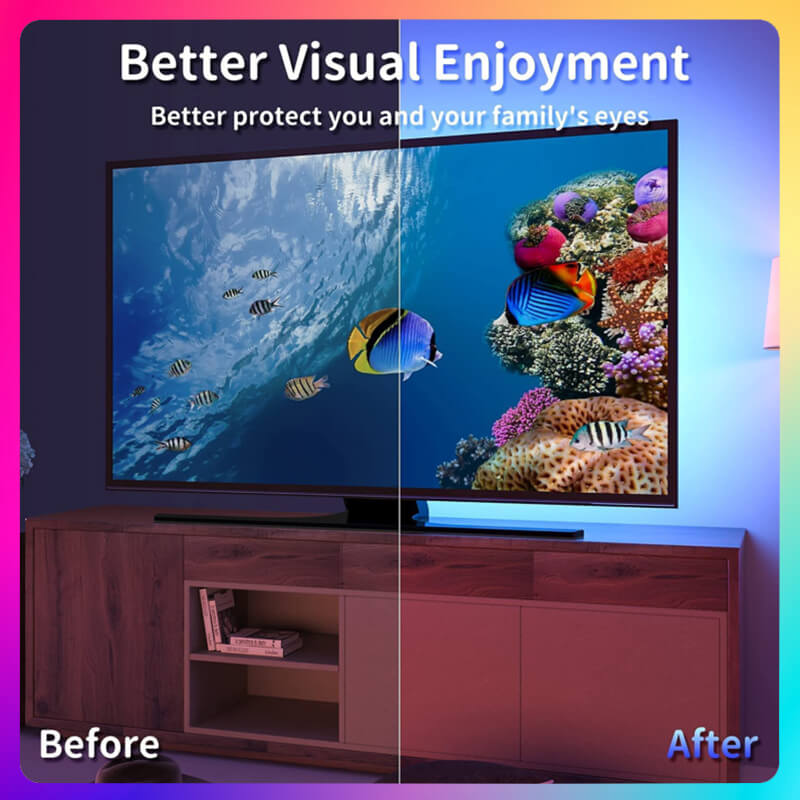 The TV on the table has more eye protection and brighter lighting after the installation of the model ZB001 LED strip