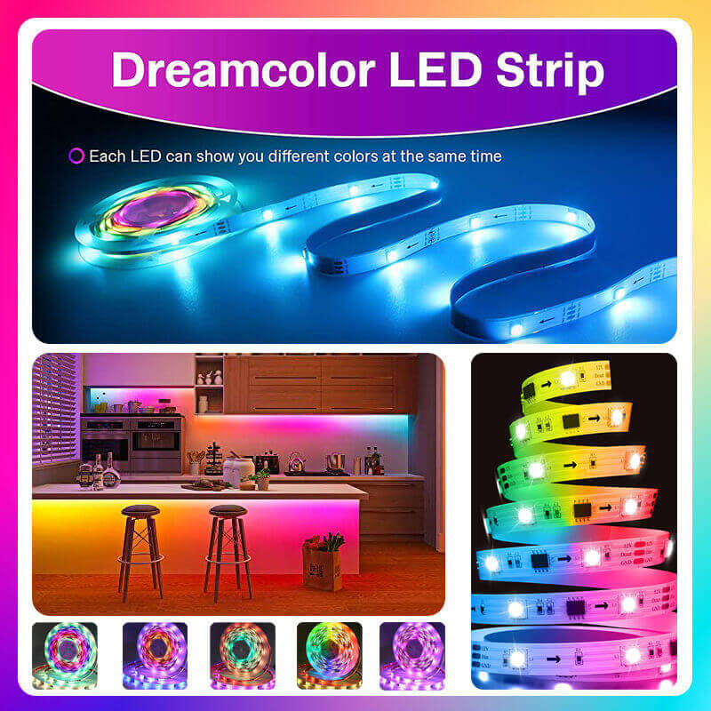 LED strip lights can be decorated indoors or outdoors to set a dreamy rainbow atmosphere