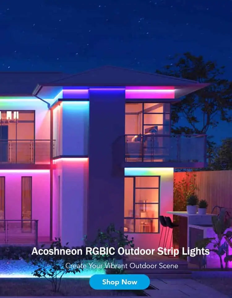 Create your vibrant outdoor scenes with Acoshneon RGBIC Led strip lights.