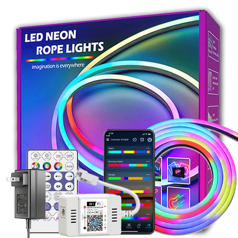 Neon Led Strip Lights Wi-Fi RGBIC Multi-Color 32.8ft