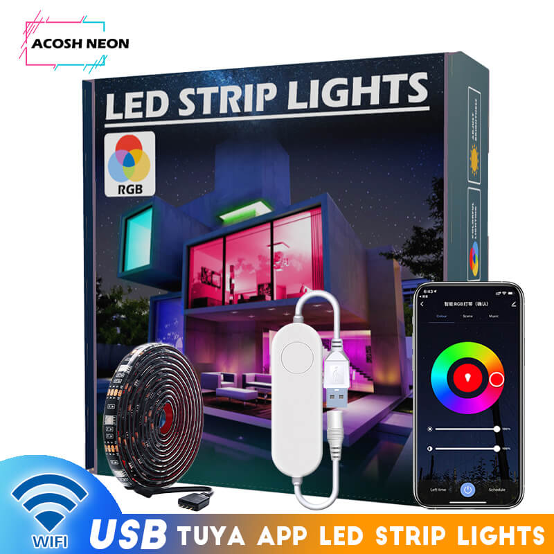Customizable Acoshneon RGB Led Strip Lights with a USB Port Using Tuya App